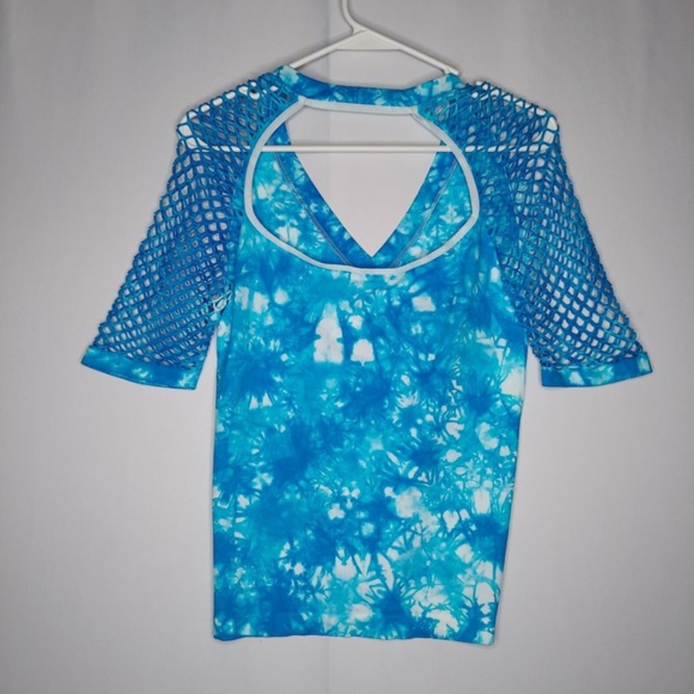 Venus Nylon Mesh Top Women Medium Turquoise White Tie Dye Mermaidcore Baddie - Picture 2 of 5